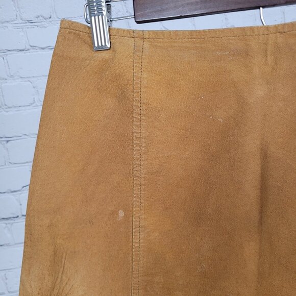 Kathy Ireland Tan Brown Genuine Suede Leather Lined Side Zip Mini Skirt Size 8 - Picture 5 of 11